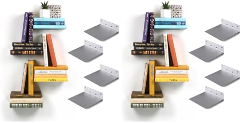 Floating Invisible Bookshelf Wall Mounted (Set of 4) - Aluminum - Turn Books into Floating Shelves (Pack of 2) - size: Large (Pack of 2)