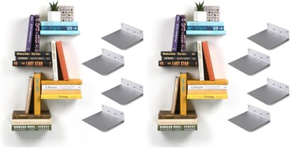 Floating Invisible Bookshelf Wall Mounted (Set of 4) - Aluminum - Turn Books into Floating Shelves (Pack of 2) - size: Large (Pack of 2)