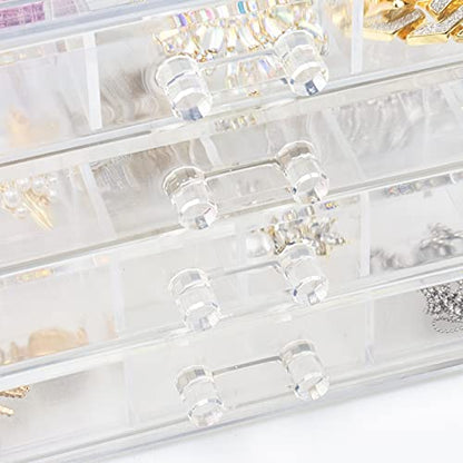 Weiai Clear Acrylic Jewelry Organizer Box 72 Adjustable Grids for Earrings Rings - size: 4 Drawers