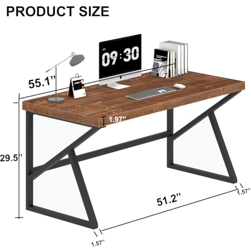 Solid Wood Computer Office Desk Small Writing Desks for Home 47 Inch | Minimalist Rustic Real Natural Wood Table for Home Office Industrial PC Gaming Computer Workstation - color: Brown, size: 47 inch