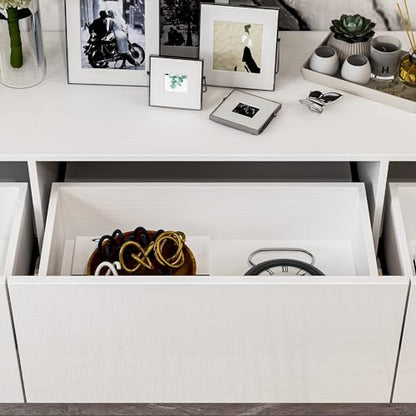 Floating TV Stand with LED for TVs up to 70", High Gloss Wall Mounted Entertainment Center for Living Room, White Modern Wood Media Console for Bedroom - size: 63"W x 14"D x 10"H