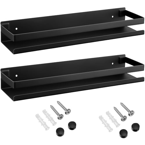 Lallisa 2 Pieces Stainless Steel Shelf Bathroom Shower Floating Shelves Wall Mounted Shower Caddy Basket Shelf Storage Organizer Shelves for Bathroom, Kitchen, Living Room(15.75 Inch/ 40 cm,Black) - color: Black, size: 15.75 Inch/ 40 cm