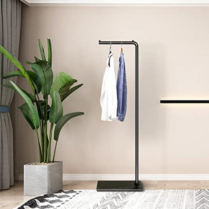 Metal Coat Rack, Modern Clothing Tree with Heavy-weight Slate Base, Small Coat Stand for Entryway/Bedroom/Hallway, Standing Plant Hanger, Matte Black - style: 7-shaped with no hooks