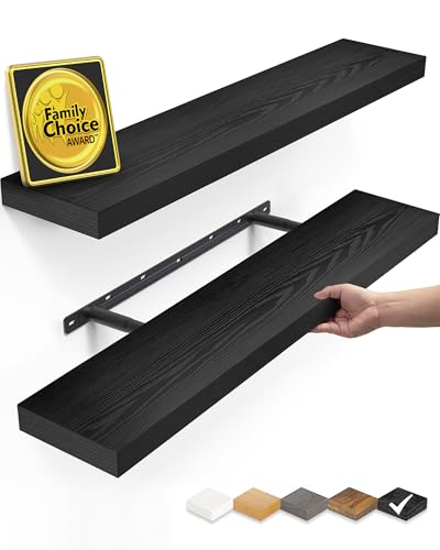 BAYKA Black Floating Shelves 22.5in, Set of 2, Wall Mounted for Wall Decor | Easy Install, 22lbs Max Load, Hidden Bracket, Shelving for Bathroom Bedroom Kitchen Room Display Storage, Hanging Book Shelf - color: A. Black - Universal Classic Style, size: 22