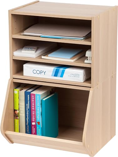 IRIS USA 3-Shelf Modular Wood Stackable Storage Box, Light Brown | Add flexible organization with a modular design that adapts to changing storage needs - style: Shelves