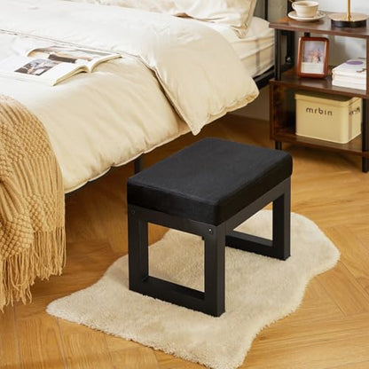 IBUYKE 16 Inch Small Foot Stool Ottoman, Rectangle Linen Foot Rest with Padded Seat and Metal Legs, Modern Ottoman Foot Rest for Living Room Bedroom Entryway Couch, Black WBD001B - color: Black