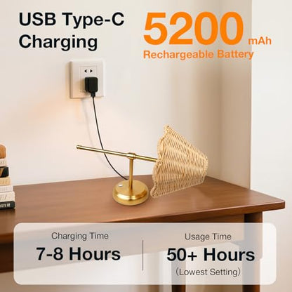Battery Operated Boho Rattan Wall Sconce Set of 2, Stepless Dimming Magnetic Wall Lamp, 5200mAh Rechargeable Battery and Integrated LED, for Living Room Bedroom Hallway Corridor - size: Battery-Powered