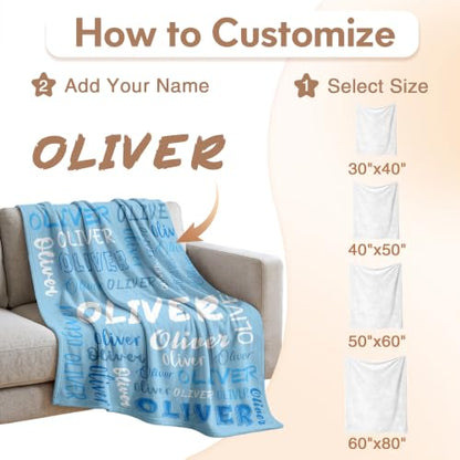 Personalized Blanket with Name, Custom Name Blanket Gifts for Kids Adults Boys Girls Teen, Soft Customized Fleece Flannel Throw for Bedroom Living Room, Birthday Christmas - color: Light Sky Blue