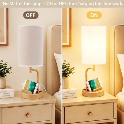 Dreamholder Touch Control USB Table Lamp with USB C/A & AC Outlet, 3-Way Dimmable Bedside Lamp, Modern Nightstand Lamps for Bedroom Living Room Guest Room Office, Bulb Included, Woodgrain - color: Woodgrain