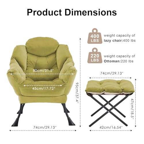 Lazy Chair with Ottoman Comfy Accent Lounge Chair with Side Pocket Cozy Chair Modern Reading Armchair with Footrest Upholstered Sofa Chair for Small Spaces Living Room Dorm Bedroom Olivegreen - color: Olivegreen