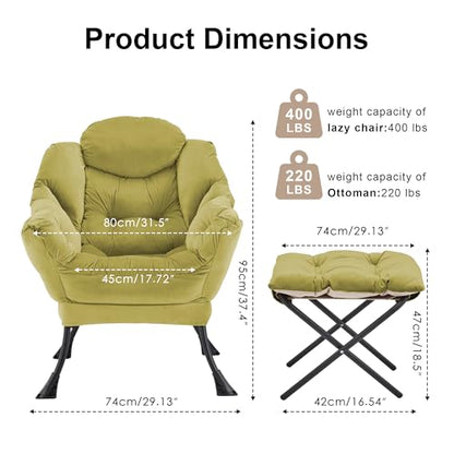 Lazy Chair with Ottoman Comfy Accent Lounge Chair with Side Pocket Cozy Chair Modern Reading Armchair with Footrest Upholstered Sofa Chair for Small Spaces Living Room Dorm Bedroom Olivegreen - color: Olivegreen