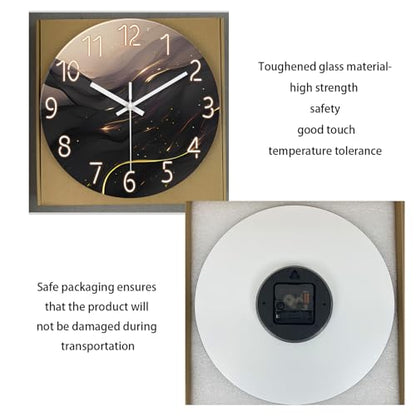 Large Glass Wall Clocks Battery Operated 16 Inch | Round Marble Wall Clock for Living Room Bedroom Office Kitchen Black and Glod Wall Clock Silent Non Ticking - color: Black3, size: 16 Inch
