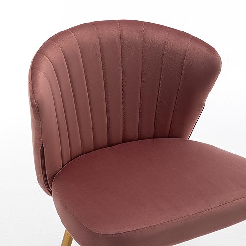 GDFStudio 30.71" Modern Velvet Accent Chair, Comfy Lounge Chair, Upholstered Side Chair with Channel Tufted Back, Gold Metal Legs, Armless Reading Chair for Living Room Bedroom Small Spaces, Rose - color: Rose + Polyester