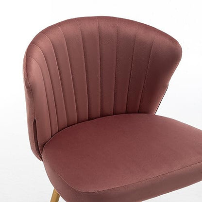 GDFStudio 30.71" Modern Velvet Accent Chair, Comfy Lounge Chair, Upholstered Side Chair with Channel Tufted Back, Gold Metal Legs, Armless Reading Chair for Living Room Bedroom Small Spaces, Rose - color: Rose + Polyester