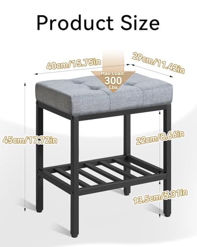 IBUYKE Rectangular Makeup Stool, Linen Seat Vanity Chair, Blue Gray WBD017L | Adjustable Feet Storage Space Footrest Multi-Use Small Side Table Ottoman Bedroom - color: Blue Gray, size: Rectangular