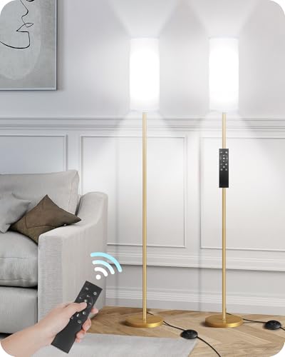Set of 2 Dimmable Floor Lamps for Living Room with 2 Remotes and Foot Switch, 64.4”Modern Standing Lamp, Corner Lamp for Bedroom, Bulb Included, 3000K-6500K, White and Gold DCW06LDP205W1 - color: 2 PACK Pure White and Gold
