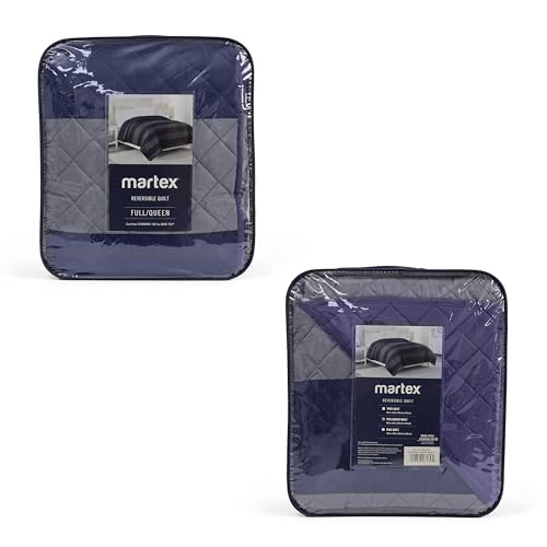 Martex Reversible Coverlet, Full Queen, Rugby Stripe/Navy | Lightweight, Durable, Soft, Easy Care, Reversible - color: Rugby Stripe/Navy, size: Full/Queen