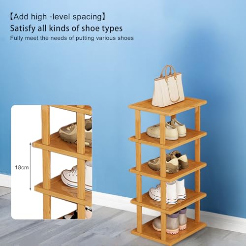 Wood Shoe Rack 5/7/8 Tier - Vertical Shoe Rack for Small Spaces, Tall Narrow Shoe Rack Organizer for Closet Entryway Corner Garage and Bedroom, Skinny Shoe Shelf with Free Stackable DIY (S) - size: Small
