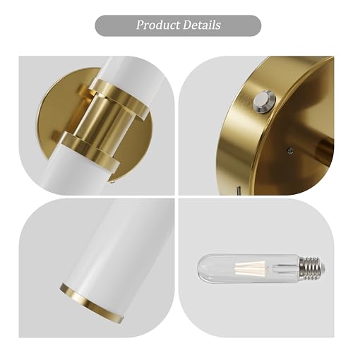 Rayogale Gold Wireless Battery Operated Wall Sconces with Remote Control | White Glass Rechargeable Wall Lights Set of 2 with Timer Function Dimmable for Living Room Bedroom Emergency 3000K, 20.5 Inch - color: Gold(White Lampshades)