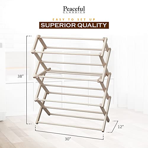 Peaceful Classics Wooden Laundry Rack - Amish Handmade Wooden Clothes Drying Rack - Foldable Drying Rack for Towel, Blanket, Linen Household Essentials - for Indoor Or Outdoor Use (38" x 30" x 13") - size: Small