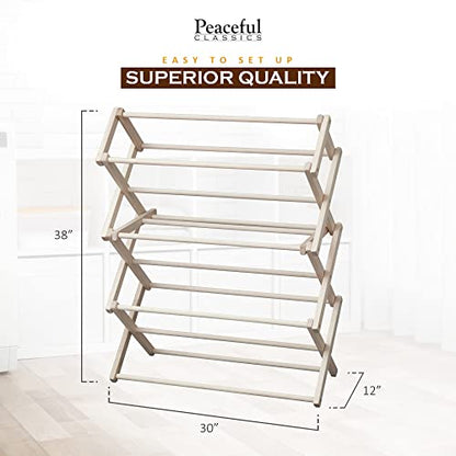 Peaceful Classics Wooden Laundry Rack - Amish Handmade Wooden Clothes Drying Rack - Foldable Drying Rack for Towel, Blanket, Linen Household Essentials - for Indoor Or Outdoor Use (38" x 30" x 13") - size: Small
