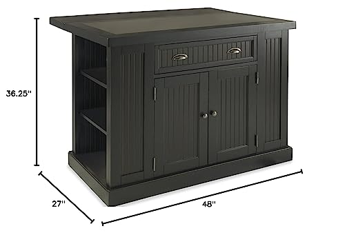 Homestyles Nantucket Distressed Black Kitchen Island with Black Granite and Wood Drop Leaf Breakfast Bar, 48"W