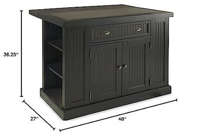Homestyles Nantucket Distressed Black Kitchen Island with Black Granite and Wood Drop Leaf Breakfast Bar, 48"W