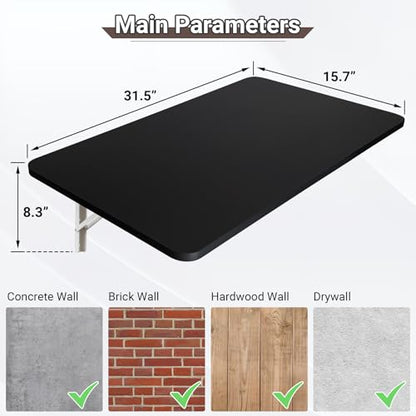 Neoaider Upgrade Wall Mounted Folding Table 31.5”L x 15.7”W, Black | Laundry Folding Table with Heavy Duty Metal Collapsible Shelf Brackets, Wall Mounted Desk Fold Down for Small Spaces - color: Black, size: 31.5" x 15.7"