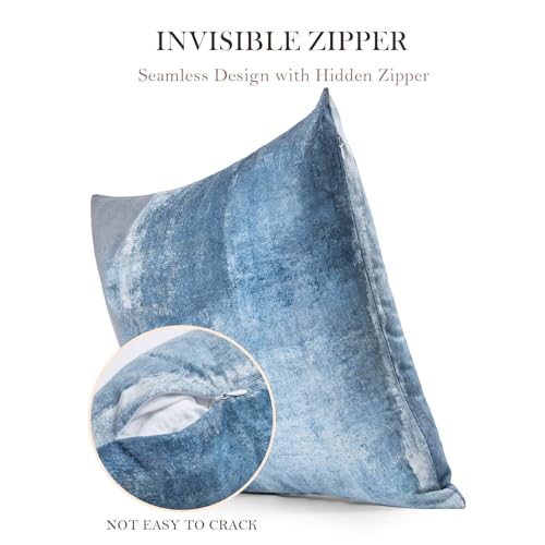 Set of 4 Blue and Grey Abstract Art Artwork Pillow Cover 18 x 18 Inch, Gallery Modern Decorative Throw Pillows Cushion Cover for Bedroom Sofa Living Room | Double-sided vibrant artwork accent cushion covers. Perfect decorative pillows for couch, sofa, bed