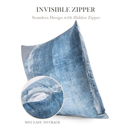 Set of 4 Blue and Grey Abstract Art Artwork Pillow Cover 20 x 20 Inch, Gallery Modern Decorative Throw Pillows Cushion Cover for Bedroom Sofa Living Room | Double-sided vibrant artwork accent cushion covers. Perfect decorative pillows for couch, sofa, bed
