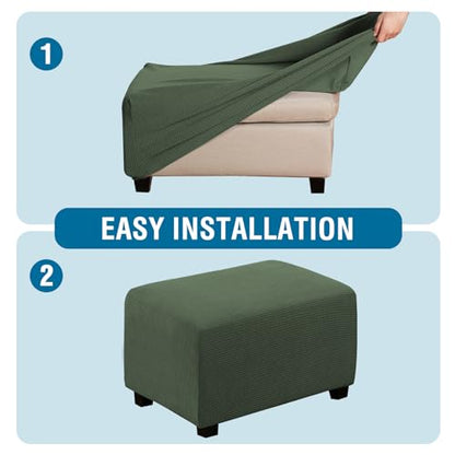H.VERSAILTEX Ottoman Cover Slipcover Rectangle Fit Length 29'-34' Footrest Sofa Slipcovers Stool Cover Footstool Protector Covers Feature Stretch Thick Soft Jacquard Fabric Washable - Bronze Green - color: Bronze Green, size: Rectangle-Large
