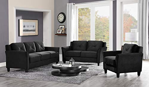 Studio Living Harrington 57.9" Loveseat, Transitional Modern, Pocket Coil Comfort, Easy Assembly, Microfiber Fabric, Black - color: Black, size: Loveseat