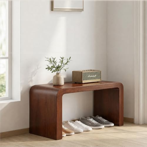 C Shaped End Table for Couch – Wood Sofa Side Table with Slide-Under Base | Space Saving Narrow Snack Table for Living Room, Bedroom & Small Spaces, Walnut - color: Walnut
