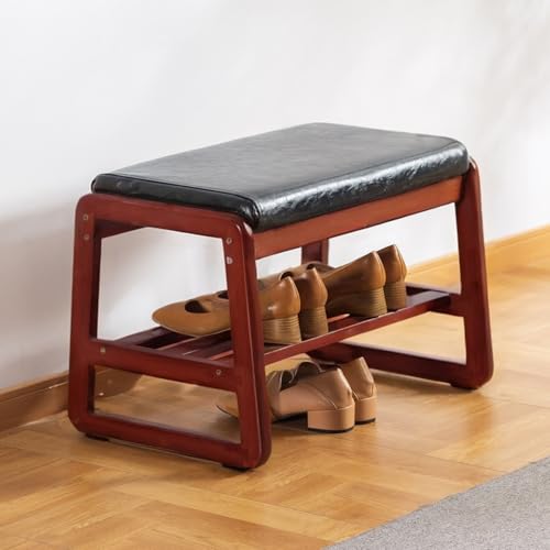 latifolia Solid Wood Bench, Entryway Shoe Bench with Cushion, 2 Tier Shoe Storage Organizer for Hallway, Living Room(Black,21.65''L) - color: Black, size: 21.65''L