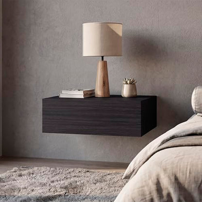 FM FURNITURE Vienna 1 Drawer Floating Nightstand, Wall Mounted Bedside Table with Open Storage Shelf, Modern Bedroom Furniture, Dark Brown Finish - color: Black