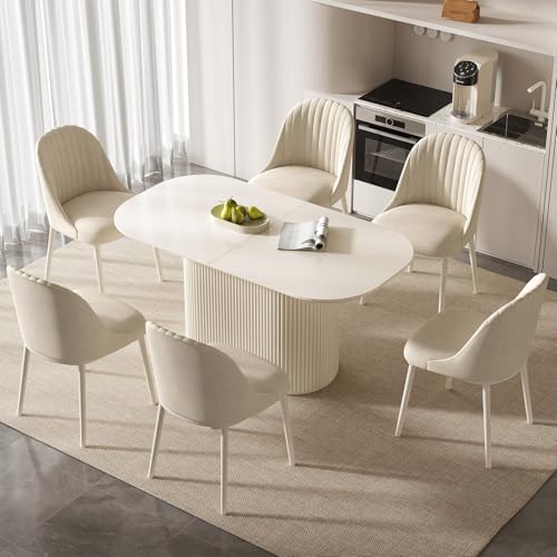 Guyii 63" Cream White Dining Table for 6 People Oval Kichen Table Modern Dining Room Table for 6 Island for Dining Room Restaurant Breakfast Nook - size: 62.99“