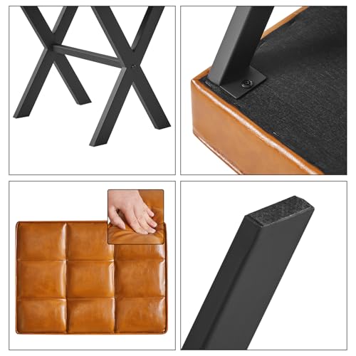 IBUYKE Square Makeup Stool with X-Leg, PU Vanity Chair, Light Brown LG-71J | Footrest Ottoman Seat Multi-Use Small Side Table Bedroom Living Room - color: Light Brown, size: 17.72"-Leather