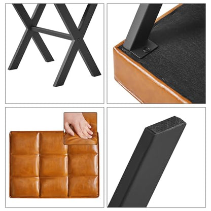 IBUYKE Square Makeup Stool with X-Leg, PU Vanity Chair, Light Brown LG-71J | Footrest Ottoman Seat Multi-Use Small Side Table Bedroom Living Room - color: Light Brown, size: 17.72"-Leather