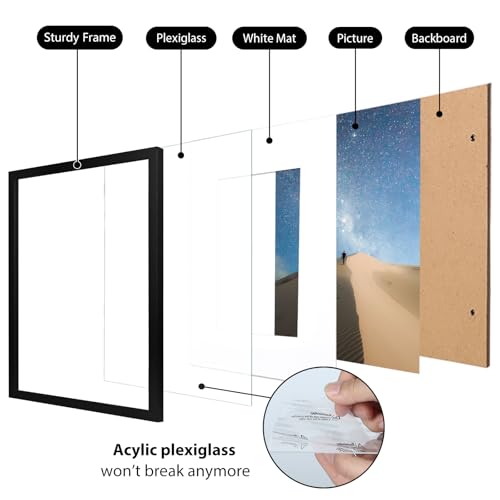 11x14 Picture Frame Set of 4, Wooden 14x11 Photo Frames with Plexiglass for 8x10 Picture with Mat or 11x14 Without Mat, Art Collage for Wall Gallery and Tabletop Display, 11 x 14 Frame Black - color: Black, size: 11x14