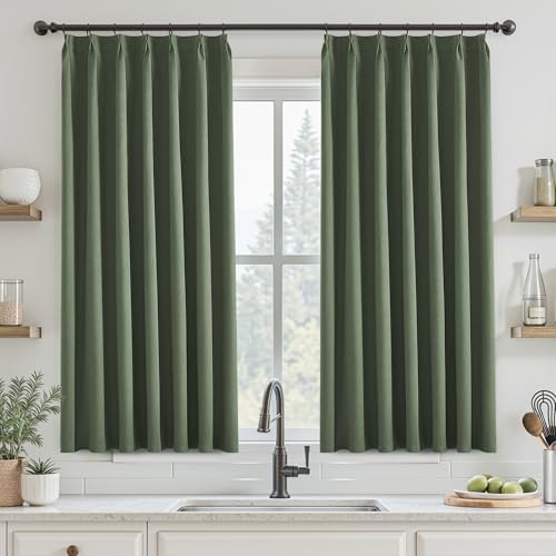UHITECH Black Out Curtains 54 Inch Long 2 Panels for Bedroom Linen Green | Pinch Pleated, Suitable for Kitchen/Small Window/Basement, Sun Blocking, Thermal Insulated, Noise Reducing, Room Darkening - color: #01 Olive Green, size: 40"W x 54"L (Pack of 2)
