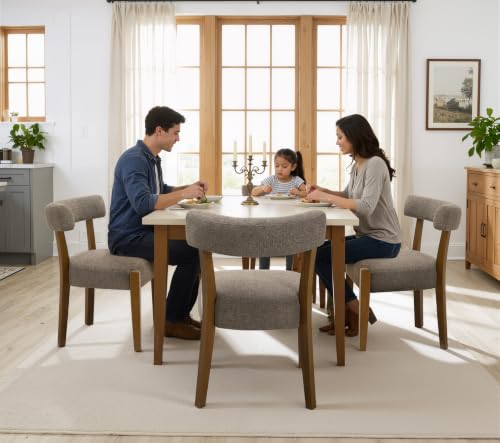 RNKSFX Upholstered Dining Chairs Set of 2, Walnut Wooden Kitchen & Dining Room Chairs, Mid Century Modern Fabric Farmhouse Dining Chairs Oversized Sturdy Rounded Chairs Curved Back, Tan Brown - color: Tan Brown