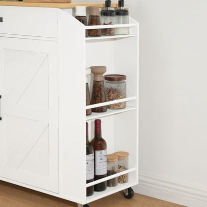 HOOBRO Kitchen Island with Drop Leaf Countertop & Power Outlet, Rolling Island Cart on Wheels, Kitchen Cart with Drawer & Spice Rack, Mobile Island Table for Kitchen, White and Natural WN86UZD01 - color: Natural + White