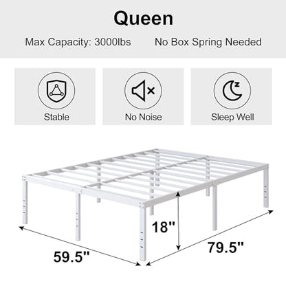DiaOutro 18 Inch White Metal Bed Frame Queen with Storage | Steel Slats Platform No Box Spring Needed Mattress Foundation, Easy Assembly, Noise Free - size: Queen, style: 18 Inch (White)