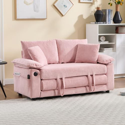 Convertible Sofa Bed, Foldable Space Saving Loveseat Floor Lounge Couch | 3-in-1 Convertible Velvet Sofa Bed, Foldable Loveseat Couch, Space Saving Floor Sleeper Lounge Mattress for Small Apartment - color: Pink