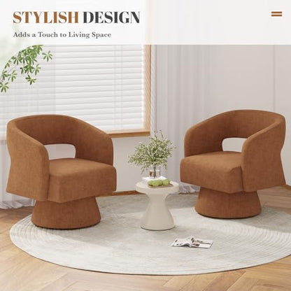 Luxanimarion Swivel Barrel Accent Chair Set of 1,Oversized Chenille Upholstered Round Swivel Chair,Modern Luxury 360 Degree Living Room Vanity Chair for Bedroom Office,Khaki,1PCS - color: Brown-chenille, size: Set of 1