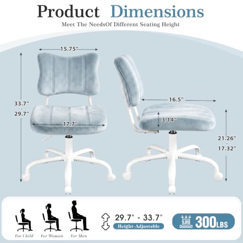 Homkdom Velvet Vanity Chair with Bow Backrest & Height Adjustable,Bedroom | Armless,360 Swivel,Silent Casters for Dressing Room & Living Room, Home Office,Make up,Reading,Blue - color: Blue