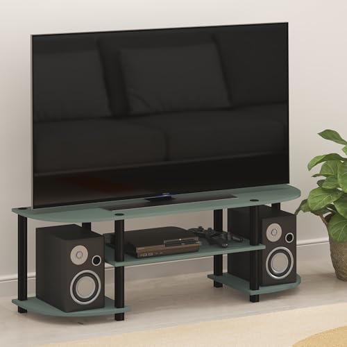 Furinno Turn-S-Tube 3-Tier TV Stand for TVs up to 55 Inch, Sage Green | Toolless Entertainment Center with Open Storage Shelves, Media Console Table with Soundbar Shelf for Living Room, Bedroom - color: Sage Green, size: Wide