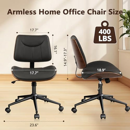CLATINA Office Chair Armless with Wheels, Mid-Century Modern Walnut Desk Chair, Adjustable Height Reading Chair, PU Leather Mid Back & Swivel Computer Chairs for Home Meeting Room Bedroom, Black(4 PK) - color: Black Linear, size: 4 Pack