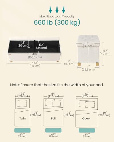 SONGMICS Storage Ottoman Bench with Legs, Folding Ottoman Foot Rest with Flipping Lid, Bench with Storage, for Living Room, Bedroom, Entryway, Teddy Fleece, 43.3 Inches, Cream White ULSF081WD01 - color: Cream White, style: with Flipping Lid