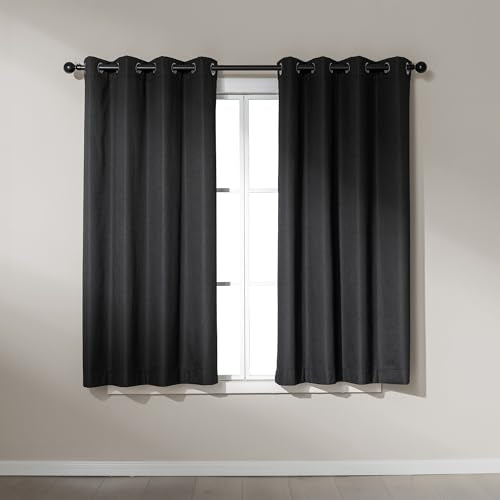 Amazon Basics Faux Linen Blackout Curtains for Bedroom and Living Room, 2-Piece Set with Grommets, 42" W x 63" L, Black - color: Black, size: 42"W x 63"L (Pack of 2)